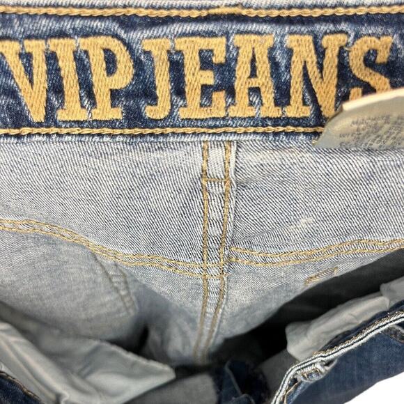 VIP Womens Jeans Straight Leg Stretch Raw Hem Festival Boho Medium Wash 15/16 - Picture 5 of 6